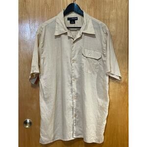 Blue Point 100% Linen Light Yellow Short Sleeve Shirt Mens XL Chest Pocket